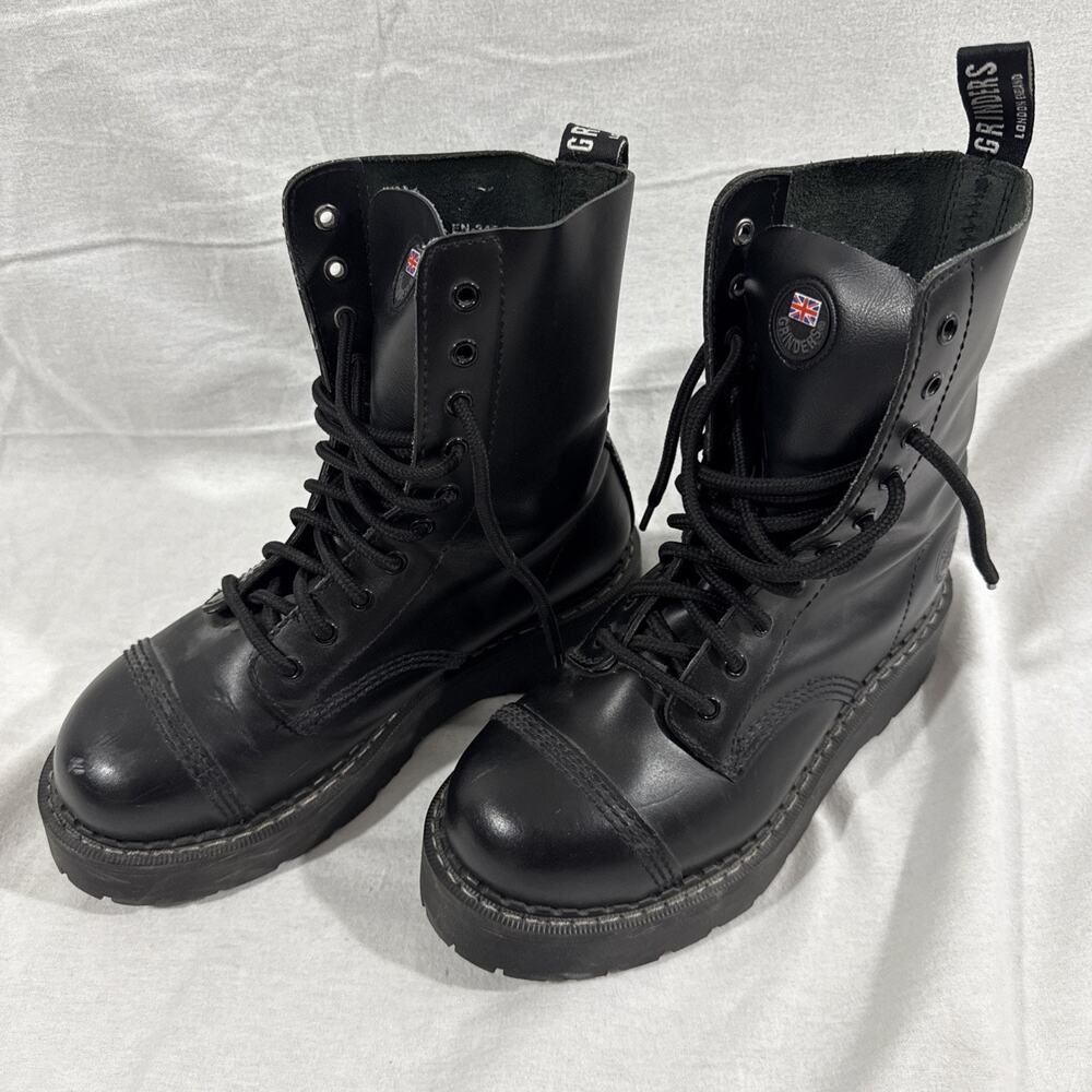 Grinders Bulldog Womens US 9 Combat Boots Black Leather Steel Toe England